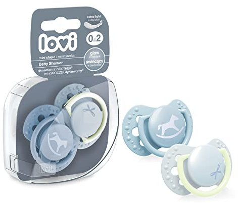 LOVI Dynamischer Schnuller, 0-2 Montate, Silikon, BPA-frei, Baby Shower Boy Kollektion, 2 Stück, Blau