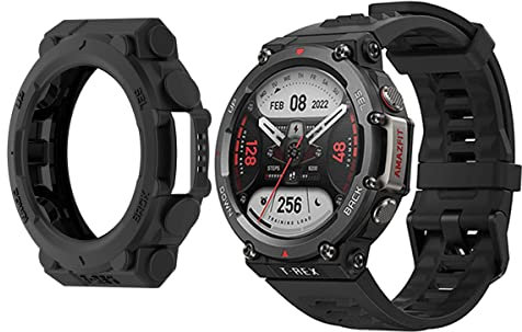 HOMTERN Schutzhüllen für Amazfit T-Rex 2, flexible Silikonhülle, stoßfest, kratzfest, Smartwatch-Zubehör nur für Amazfit T-Rex 2, Schwarz