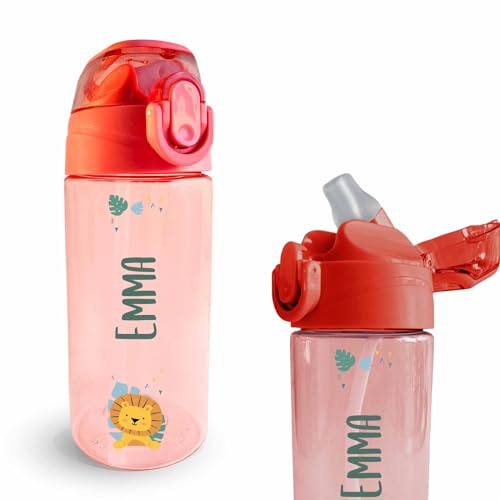 Stellasticker - Borraccia Personalizzata per Bambini con nome e un’icona - Ideale fuori casa, in gita, a scuola. Senza BPA. Lavabile in lavastoviglie, spazzola inclusa. 450 ml. (Rosso)