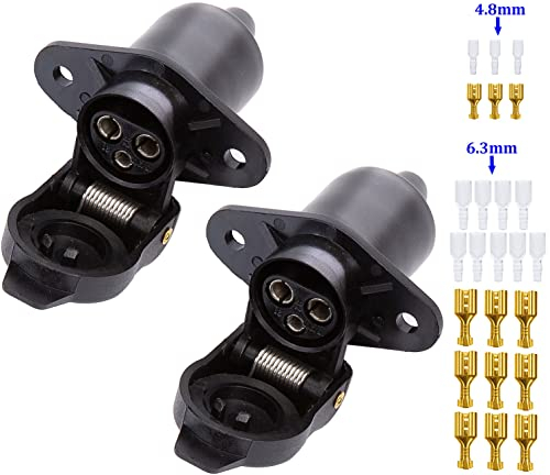 SPARKMOTO 2 Stück x 3 Polige Steckdose,12V 24V Traktor Steckdose 3 Polig,Nach DIN 9680,Wasserdicht Steckdose 3 Polig Für Traktor Anhänger Steckdose,Mit Installation Flachsteckhülsen und Isolierhülse