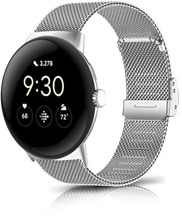 KoGiio Armband Kompatibel mit Google Pixel Watch 4 41mm / Google Pixel Watch 3 41mm / 2/1, Männer und Frauen Atmungsaktiv Ersatzarmband, Gewebte Edelstahl Mesh Metall Uhrenarmband Silber