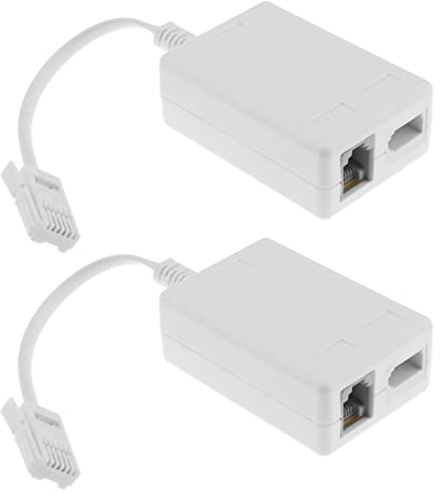 EMSea 2 Stück BT Stecker auf RJ11 Breitband Internet Mikrofilter Splitter BT Männlich auf BT Und RJ11 Weiblich Telefonadapter für ADSL, ADSL2, ADSL2+