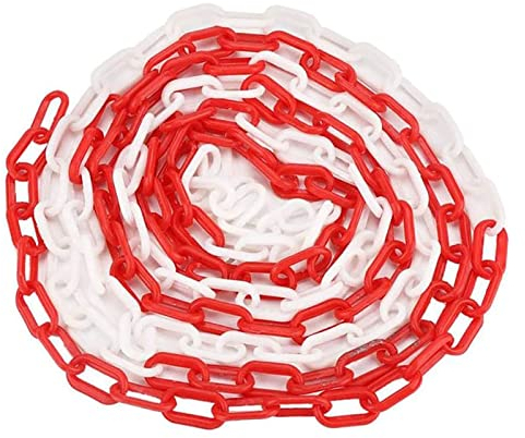 CAZARU Parkschlösser, Parkstapel, Parkbarrieren Absperrkette rot und weiß, Kunststoff-Kettenbarriere mit 2 S-Haken, Warnkette zum Parken, Baustellen, robust und langlebig
