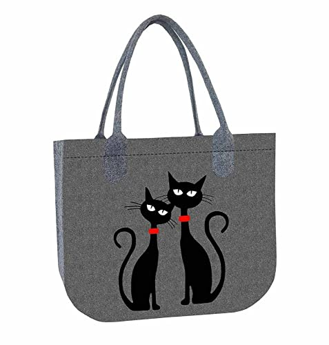 Bertoni Einkaufstasche LADY XL mit Aufdruck Black Cats - Praktische und leichte Tragetasche mit Reißverschluss - Für das Format A4 - Filztasche, Dameneinkaufstasche, Einkaufsbeutel