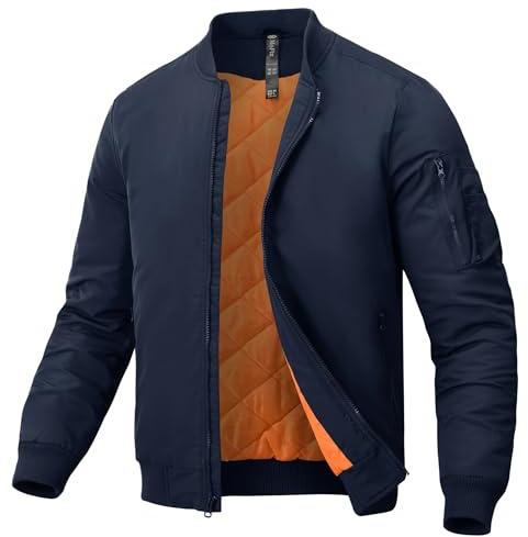 MoFiz Bomberjacke Herren Warm Gepolsterte Übergangsjacke | Herbst Winter Jacke, Fliegerjacke Militär Bomber, Stehkragen, 4 Reißverschlusstaschen, Steppjacke, Winddichte