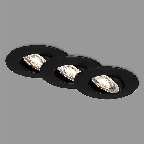 BRILONER - 3er Set LED Einbaustrahler 230V, LED Strahler Badezimmer IP65, Deckenstrahler stufenlos dimmbar, Spots, Deckenspots, Badezimmerlampe, Schwarz, 90x42 mm (DxH)