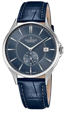 Candino Swiss Herrenuhr Analog aus Leder Blau | Quarzwerk, Kalender, Widerstandsfähiges Saphirglas, Wasserdicht 5 ATM C4634/5 Couple Classic