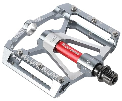ENJOHOS Pedales de Bicicleta 3 Rodamientos Sellados 9/16 Antideslizante CNC Aluminio Ligero Pedal Ancho Pedal Ancho Plano Antideslizante Pedales de Bicicleta para MTB,Bicicleta de Carretera,Plata