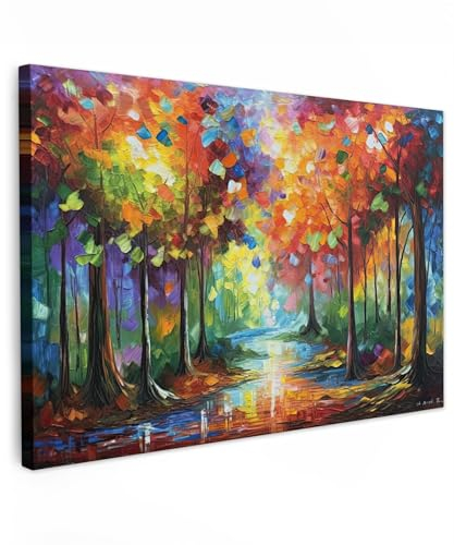 MuchoWow© Bilder 90x60 cm Wohnzimmer Deko Modern Wandbild Foto auf Leinwand Bild Schlafzimmer Room Decor Geschenke Kunstdruck - Bunt - Landschaft - Wald - Farben - Natur