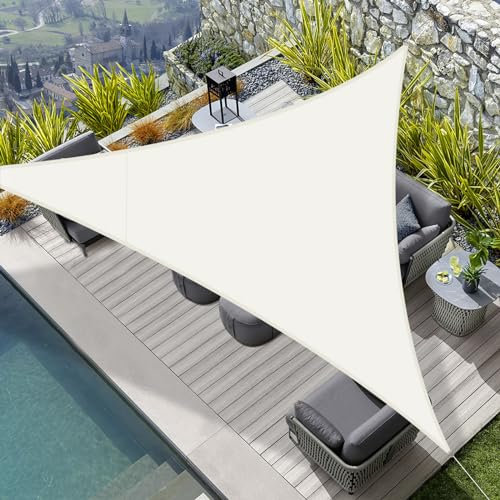 HENG FENG Toldo Vela de Sombra Impermeable Triangular 4x4x4m Poliéster Protección Rayos UV Resistente para Terraza Patio Exterior Jardín Color Beige