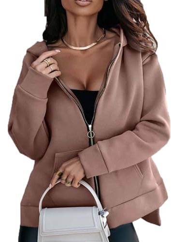 Damen Herbst Und Winter Solid Colour Sweatshirt Tasche Zip Loose Casual Hoodie Sweatshirt