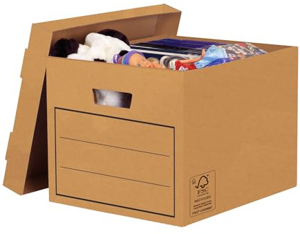 BANKERS BOX 30 General Storage Durable Packing Boxes with Lids - Heavy Duty Cardboard Boxes with Handles for Storage & Relocating - W32.5 x H28.5 x D39cm (Pack of 30) - Brown