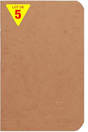 Clairefontaine 73410Cpack - Packung 5 Heft - Notizbuch geheftet, Age Bag, 9x14 cm, 48 Blatt, blanko, 90g, Tabakbraun, 1 Pack