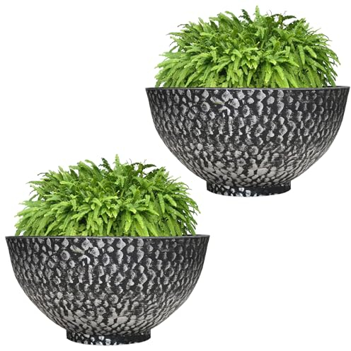 SG Traders Cathay Bowl Plant Pot Large Garden Plant Pots Elegant Design, Garden Planters Outdoor With Drainage Holes, Versatile Flower Pots and Planters for Your Garden Decoration (36cm Black Silver)