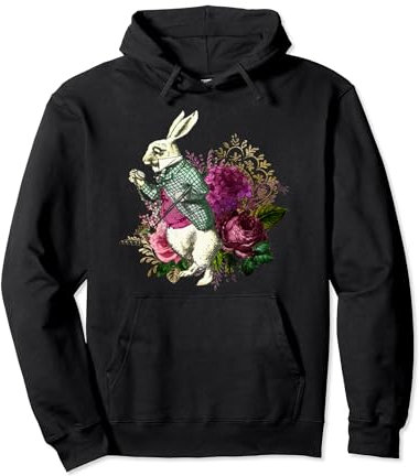 Alice Wonderland Taschenuhr mit weißem Hasenmotiv Pullover Hoodie
