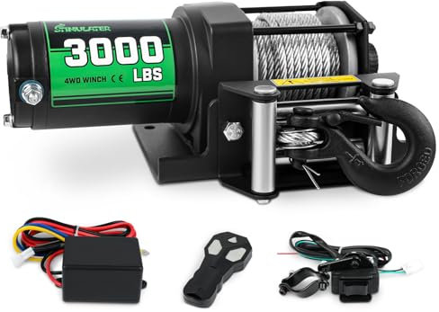 STIMULATER Verricello ATV da 1360,8 kg, verricello elettrico 12 V, verricello con cavo in acciaio, con telecomando wireless e interruttore manuale, con passacavo e gancio Hawse, impermeabile IP67,