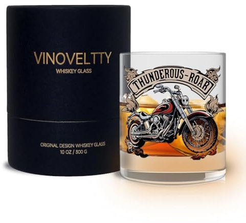 Vinoveltty Motorrad-Whiskyglas, Motorrad-Geburtstagsgeschenk für Männer, Vater, Biker, Vatertag, Weihnachten Geschenk für Vater, Bruder, Ehemann, Whiskybecher (300 ml)