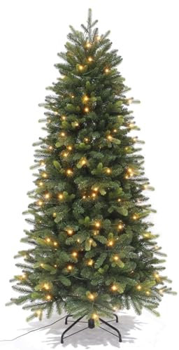 Best Artificial 8ft / 240cm Balsam Fir Pre Lit Christmas Tree With Real Feel PE Tips, Hinged With LED Lights & Battery Box