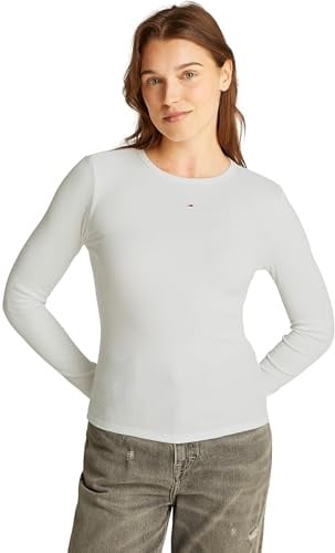Tommy Jeans Damen Langarmshirt Slim Fit Essential aus Baumwolle