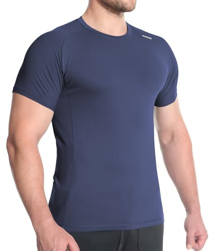 BROKIG Mens Iciness Gym T Shirts, Muscle Fit Running Tops Active Wear Football Sports Quick Dry Tee Shirt Short Sleeve (Large, Navy)