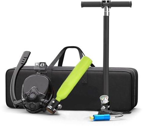 Tefola 0.7L Scuba Tank with Snorkel Mas, Portable Mini Diving Tank, Oxygen Cylinder Rebreatherwith High-Pressure Pump can manually fill oxygen bottles with oxygen, Diving Gear