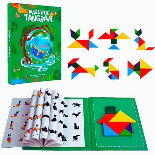 ALPESU KIDS – Tangram magnetisch für Kinder ab 3 Jahren – Montessori IQ Spiele & Lernspielzeug im Buchformat – Beschäftigung für Autofahrt & Reisen – Magnetspiel & kreatives Puzzle