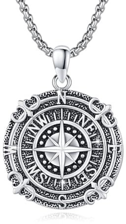 YueYuan Kompass Halskette 925 Sterling Silber Kompass Anhänger Kette Inspirierender Schmuck Geschenke für Herren Absolvent Geburtstag Weihnachten