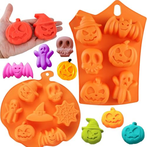 Stampo in silicone per zucca di Halloween, stampo per torte di Halloween, in silicone, per cioccolato, muffin, zucca, per Halloween, cucina, accessori da forno fai da te (confezione 2)