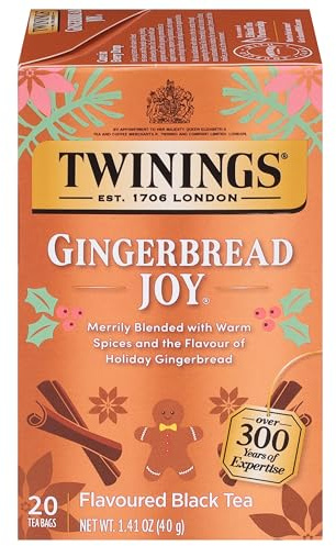 Twinings Gingerbread Joy Schwarzer Tee, einzeln verpackt, 20 Stück (1 Stück), Ingwer und Zimt, koffeiniert, genießen Sie heiß oder geeist