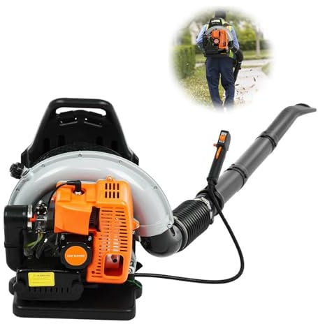 63cc Petrol Backpack Leaf Blower, 205MPH, Powerful 2-Stroke Air Cooled Engine, Anti-Vibration Petrol Garden Blowers for Patio Lawn Cleaning, Blowing Leaves, Dust, Debris, Grass Cuttings
