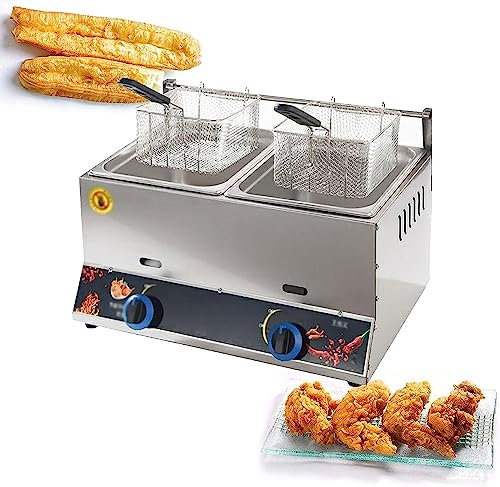 PGKTKCWH Friteuse à gaz Propane en Acier Inoxydable de comptoir Friteuse à gaz Propane antidérapante et Facile à Nettoyer Friteuse à réservoir en Acier Inoxydable Friteuses à Frites pour la