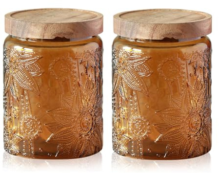 YOUSIS Vorratsdosen Glas mit Deckel Luftdicht, Vorratsgläser Glasbehälter 700ML (Yellow Sunflower,Round,700ml/24oz)