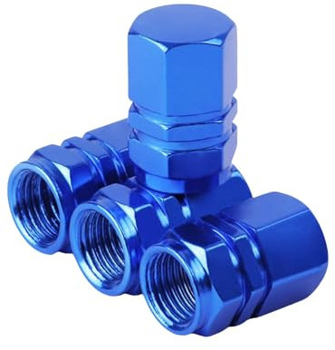 Ventilkappen Auto, Motorrad, Fahrrad, Aluminiumlegierung, 4 Stück, Autoventil Kappe, Autoreifen, Metall Reifen Ventilkappen, Reifen Ventildeckel, Ventilkappe (Blau)