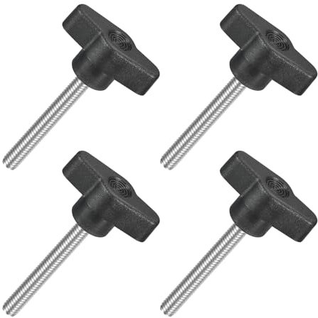 QUARKZMAN 4 Stück T-Flügelschraube mit Griffen Rändelschrauben, M6 x 45mm Männliche Schraube Knopf 304 Edelstahl Rändelschraube Daumenschrauben-Griff 36mm Durchmesser, Schwarz