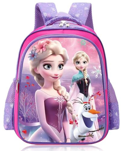 Frrozen Kinderrucksack, Frrozen Schultasche Kindergarten Rucksack Cartoon Büchertasche Vorschule Schultertaschen lässiger Tagesrucksack Leichter Bequemer Outdoor Reisetasche für Wander Kita Schule