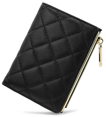 FuninCrea Porte Monnaie Femme Faux Cuir Porte Carte avec 5 Fentes pour Cartes Et Une Pochette à Fermeture Éclair, Petite Portefeuille Femme avec Fenêtre d'Identification (Noir)