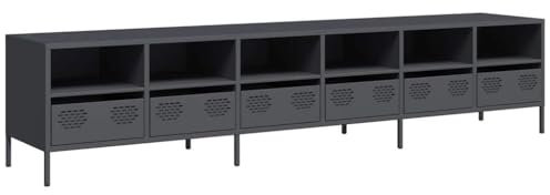 vidaXL anthracite tv cabinet cold-rolled steel stand - large storage 6 drawers 6 compartments - living room/bedroom furniture - 202x39x43.5 cm