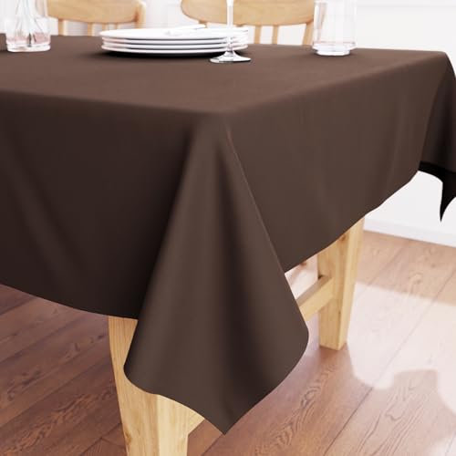 Encasa XO Baumwoll-Canvas-Tischdecke | Dunkeltaupe Einfarbig | Rechteckige Größe 140x240 cm | Esstischdecke zur Dekoration – maschinenwaschbar