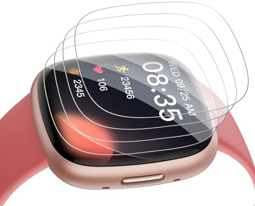 4 Stück für Panzerglas für Fitbit Versa 3/Versa 4/Fitbit Sense/Sense 2 Schutzfolie, Weich TPU 0,33 mm Kratzfest, Blasenfrei, Klar Displayschutz für Fitbit Versa 4, Ultrabeständig, Frei von Kratzern