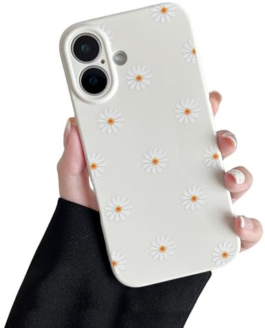 ZTOFERA Case for iPhone 16, Cute Daisy Flower Floral Pattern Soft Silicone Case, Slim Lightweight Shockproof Protective Bumper Cover for iPhone 16 6.1 - Beige Daisy