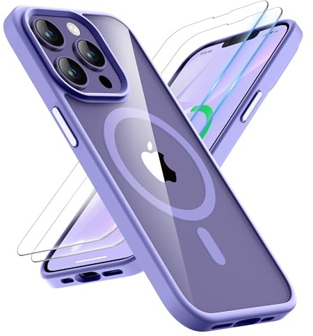 ORETECH für iPhone 13 Pro Max Hülle mit 2 Schutzfolie, Helles Violett | Kompatibel mit Mag Safe,Stoßfest Kratzfest Transparent Rückseite Handyhülle für iPhone 13 Pro Max