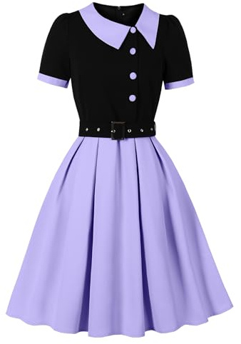 Wellwits Femme Robe Vintage Asymétrique Col Coupe Cocktail Soirée et Bureau