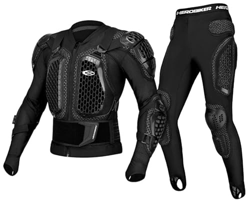 Conjunto de Armadura de Motocicleta para Hombre y Mujer con Chaqueta y Pantalones, Equipo de protección de Cuerpo Completo para Motocross, Transpirable, Resistente al Desgaste,Black-3XL