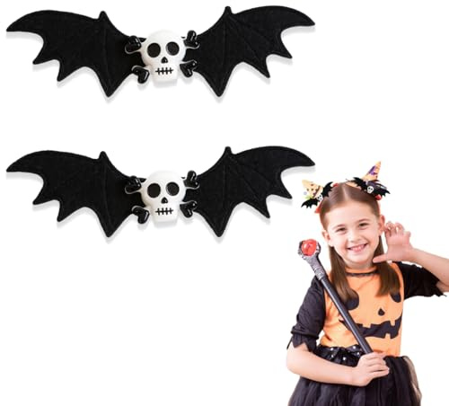 EAVUYIS 2 Piezas de Pinzas de Pelo de Halloween, Horquillas con Lazo, Clips de Pelo Animados para Niños, Halloween Horquillas Murcielagos