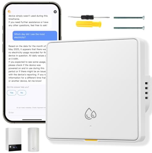 Acmerota Chauffe-eau Electrique Interrupteur intelligent 20A 4000W WiFi Interrupteur pour Chauffe-eau Electrique avec statistiques de consommation électrique de l'assistant AI, blanc