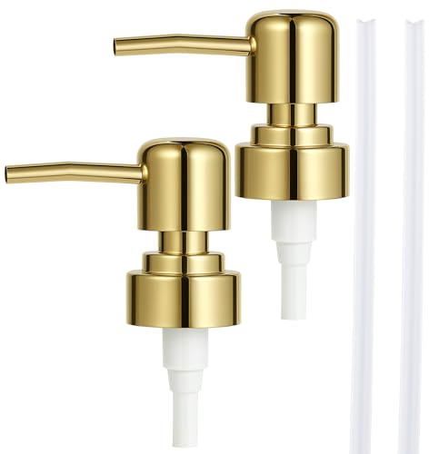 2 Stück Seifenspender Pumpkopf Ersatzpumpe Kunststoff Seifenpumpe Aufsatz Gold Soap Dispenser für 24-26 mm Gewinde Flaschen Flüssigseifen