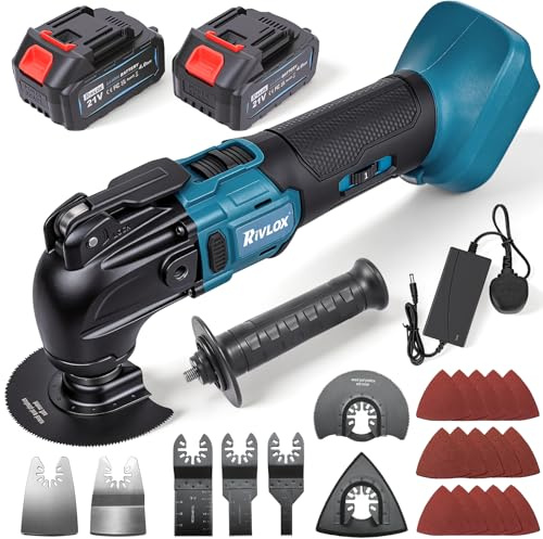 50Pcs Oscillating Multi Tools Brushless with 2Pcs 4.0Ah Battery & LED Light | 20000 OPM 4°Oscillation Angle 6 Variable Speed Cordless Multi Tool for Removing Scraping Cutting, Saw Quick Change Motor