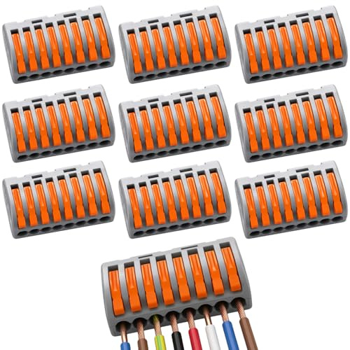 10 Stück Verbindungsklemmen mit Hebel, 8-Port Lüsterklemmen Steckbar, elektrische Kabelverbinder für schnelle Leitungsverbindung ohne Werkzeug, mit Prüflöchern zur Messung