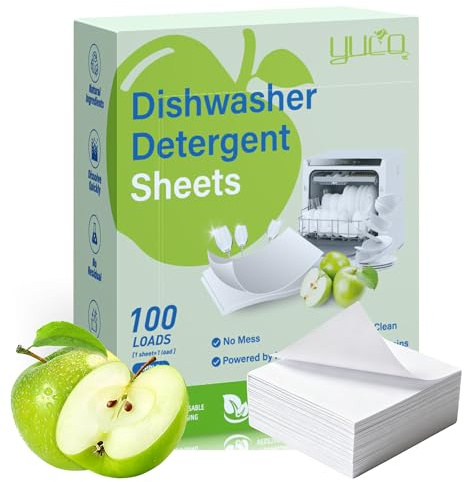 Dishwasher Sheets, 100 Loads Eco-Friendly Natural Dishwasher Tablets, Plant-Based No Plastic Dish Washer Tablets, Alternative to Dishwasher Tablets, Fresh Green Apple Scent