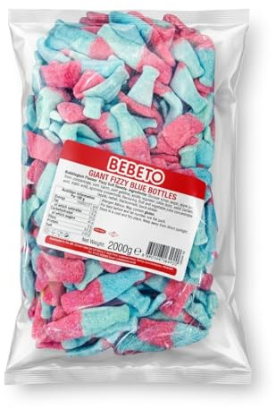 Bebeto 2kg Giant Fizzy Blue Bottles Pink and Blue Bubblegum Flavour Bulk Bag | Large Gummy Bottle Sweets | Ideal for Party Bags, Sharing, and Sweet Tables